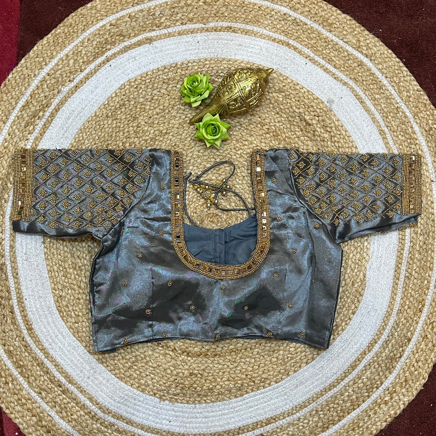 38” M Size 8 Aari Worked Sari Blouse Indian Saree Top Grey B291