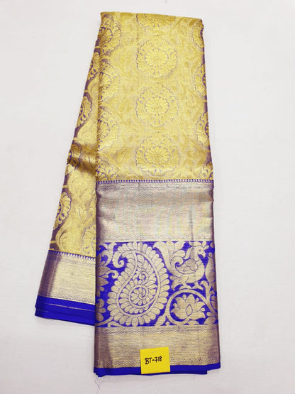 Kanchipuram Tissue Bridal Pure Silk Saree with Gold Zari Blue & Gold Sari| SPK097