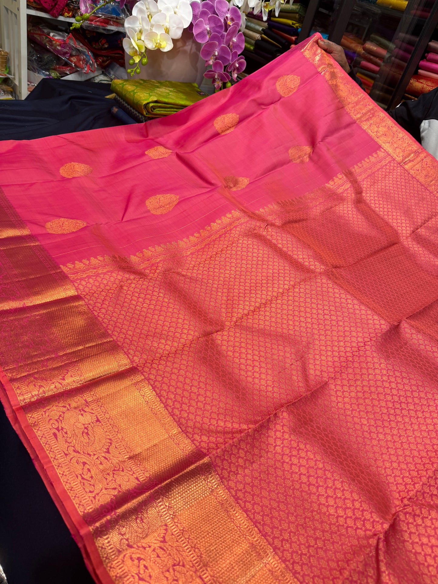 Kanchipuram Pure Silk handloom Saree Indian Kanjivaram Pink Sari SPK425