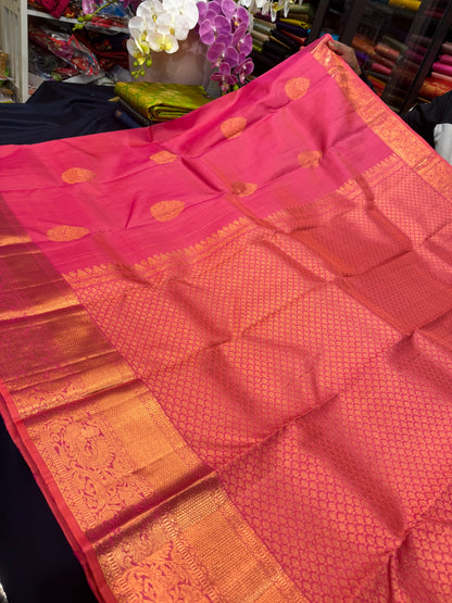 Kanchipuram Pure Silk handloom Saree Indian Kanjivaram Pink Sari SPK425