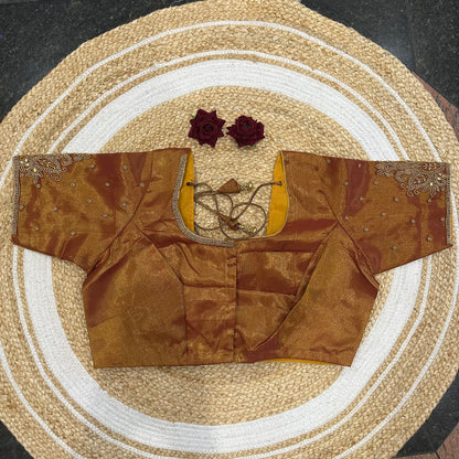 46” Size 16 Aari Worked Sari Blouse Indian Saree Top Silk Orangish Copper B417