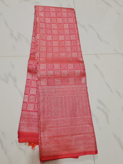 Kerala style Kanchipuram Pure Silk Pink Saree Matt Zari Kanjivaram Sari| SPK144