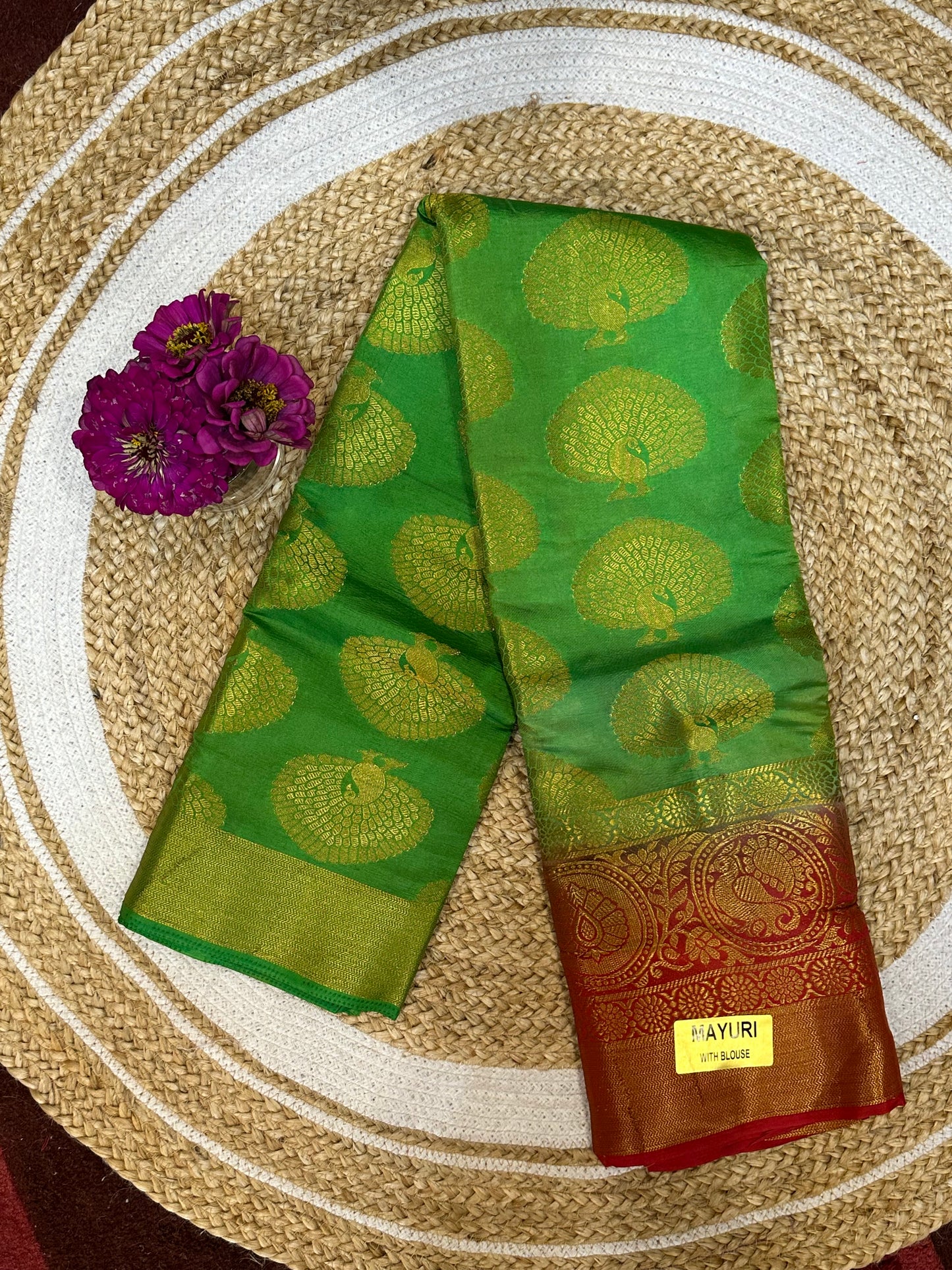 Bangalore Silk Sari Indian Fancy Saree Green & Red S67