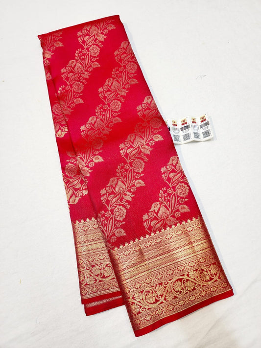 Kanchipuram Pure Silk Saree Bridal Reddish Pink Kanjivaram Sari SPK264
