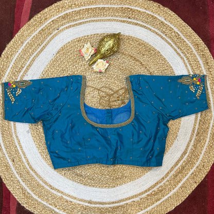 42” XL Size 12 size Aari Worked Sari Blouse Indian Saree Top Blue B321