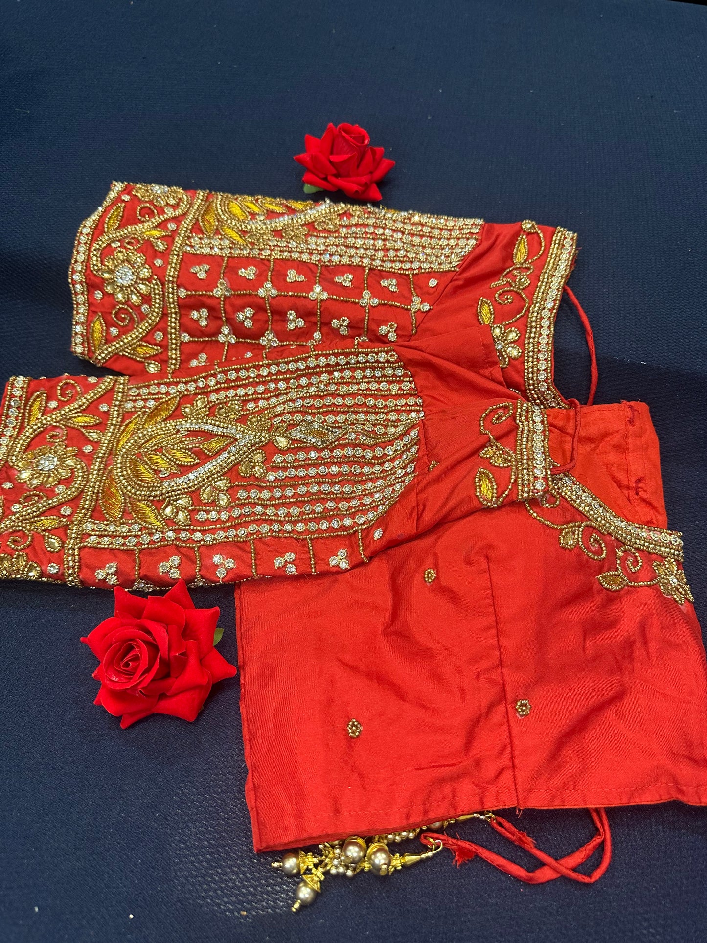 40” Aari hand Worked Sari Blouse Indian Top Choli Silk Red B17