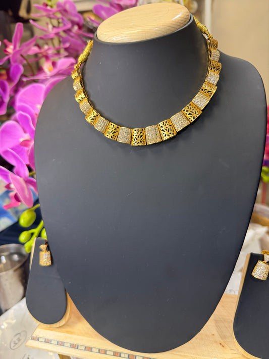 Indian Brass Necklace & Earrings Jewellery Set N68