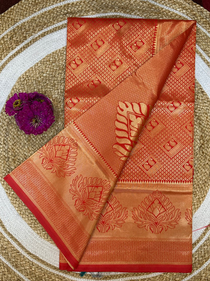 Art Silk Sari Indian Fancy Saree Red & Gold S72
