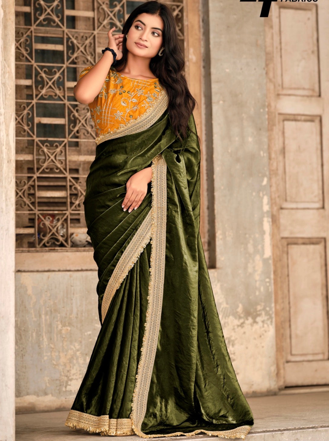 Indian Fancy Party wear Saree Fendi Silk Bollywood Plain Sari S147