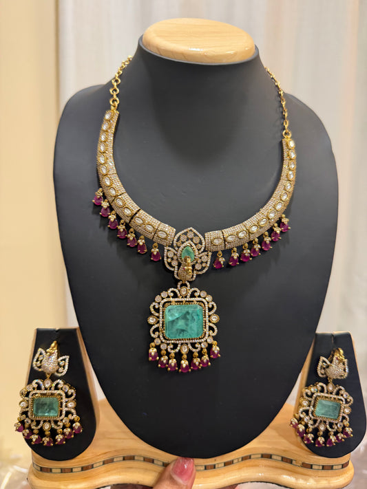Premium Quality Indian Brass Necklace & Earrings Jewellery Set N83