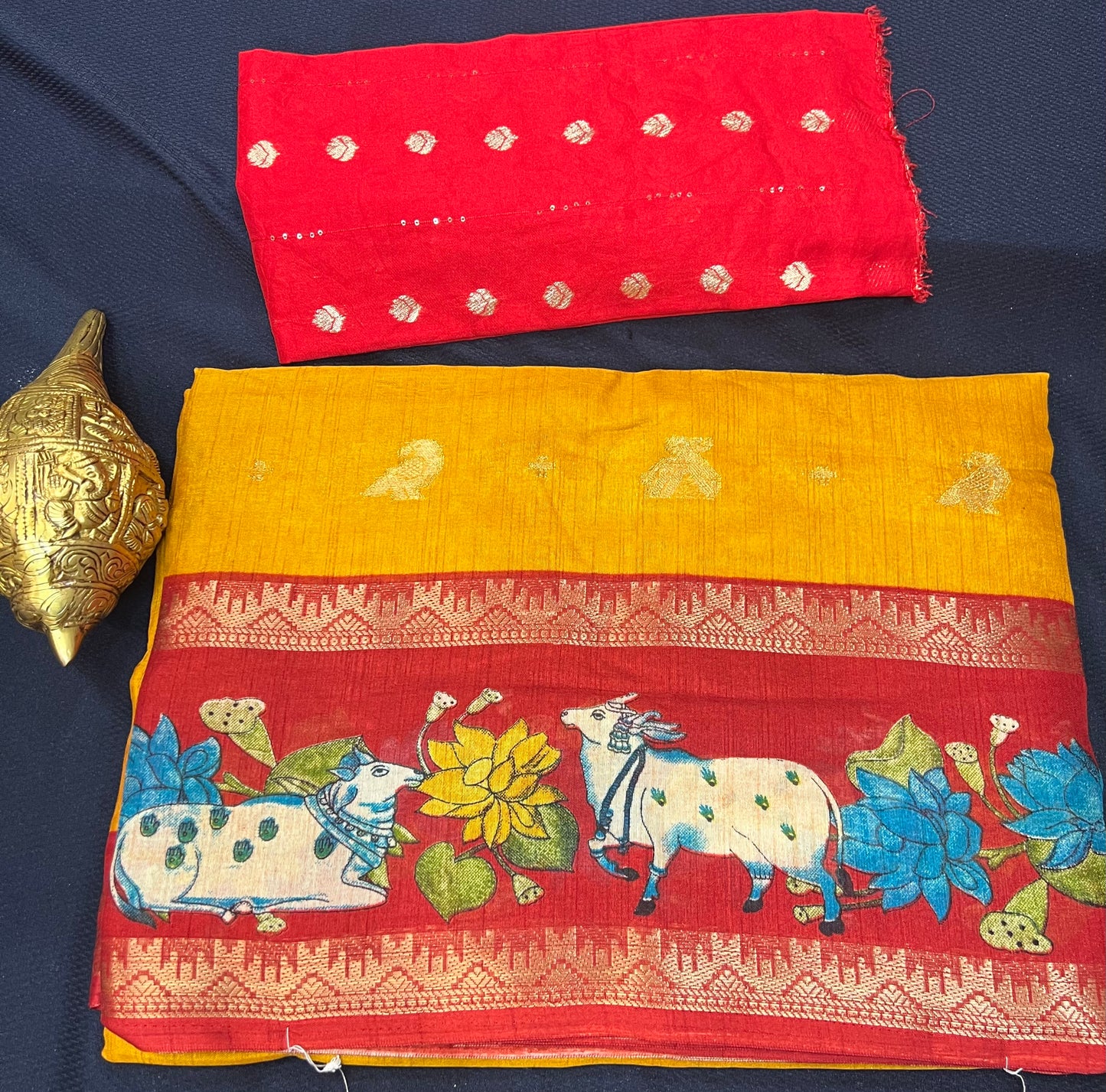 Blue Pichwai Silk Sari Indian Fancy Saree C4