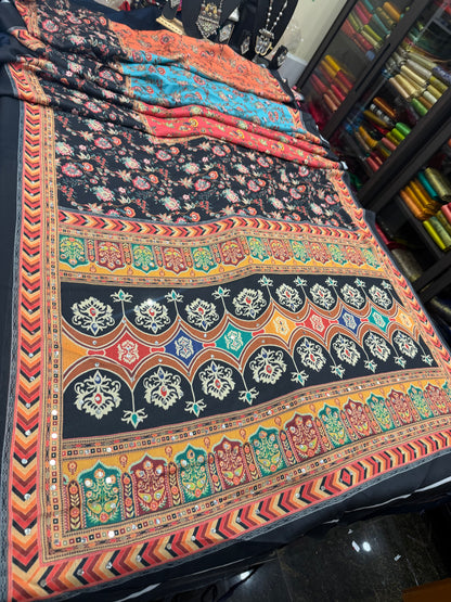 Black Multi Mirror Worked Masakali Sari Indian Fancy Saree C3