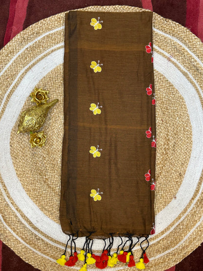 Khadi Soft Cotton Linen Sari Indian Saree Brown S77