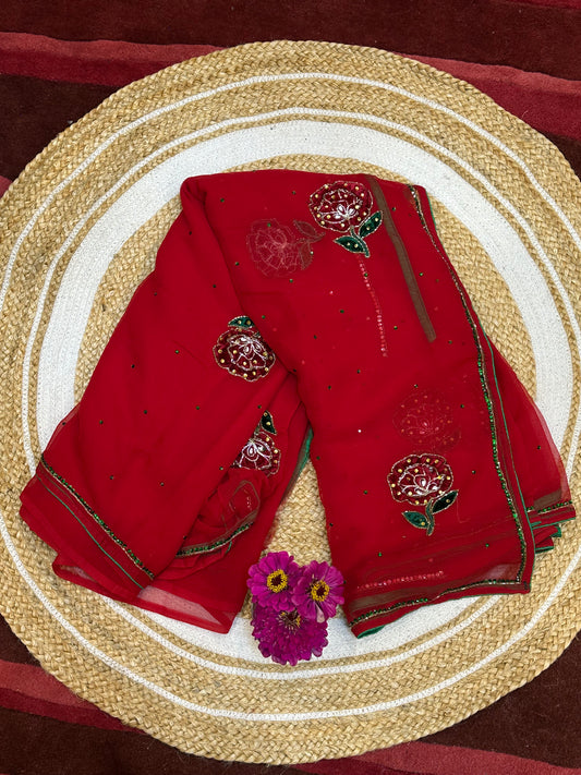 Chiffon Casual soft Sari Indian Fancy Saree Red S12