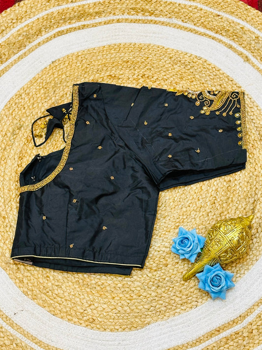 46” Size 16 Aari Worked Sari Blouse Indian Saree Top Silk Black B192