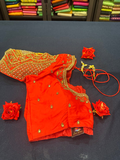 40” Aari hand Worked Sari Blouse Indian Top Choli Silk Red B18