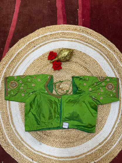 38” M Size 8 Aari Worked Sari Blouse Indian Saree Top Green B294