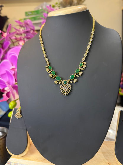 Indian Brass Necklace & Earrings Jewellery Set Green N67
