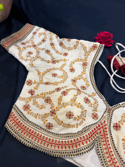 40” White Velvet Sari Blouse Indian Top Choli B1