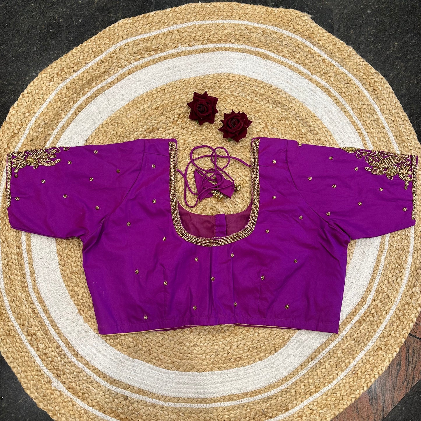 46” Size 16 Aari Worked Sari Blouse Indian Saree Top Silk Magenta B416