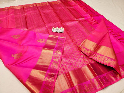 Kanchipuram Pure Silk Saree Bridal Pink Kanjivaram Sari SPK249