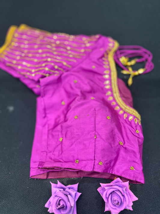 40” Aari hand Worked Sari Blouse Indian Top Choli Silk Pink B6