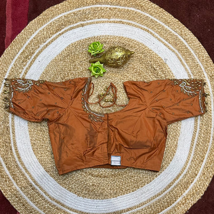 38” M Size 8 Aari Worked Sari Blouse Indian Saree Orange B309