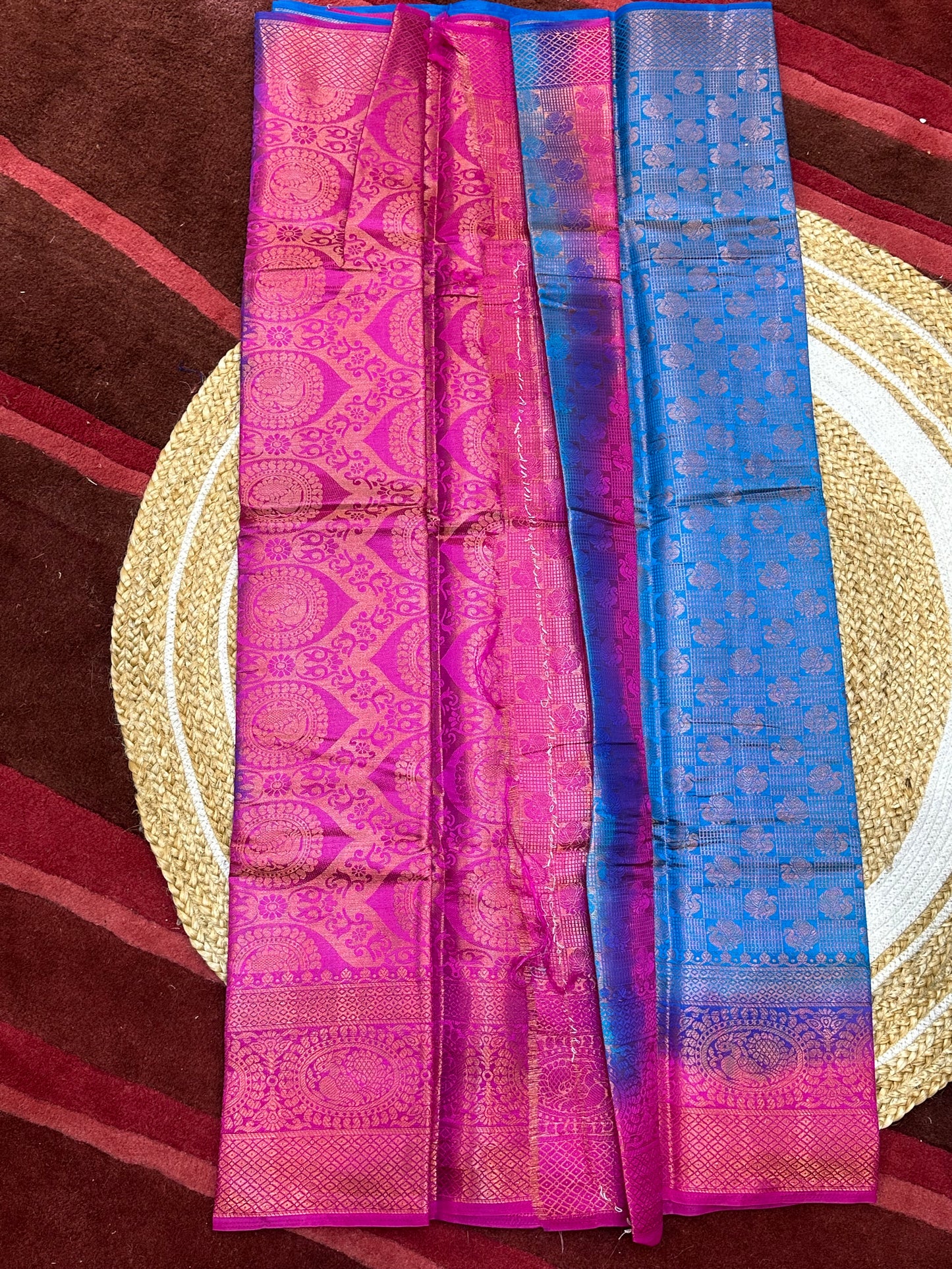 Bangalore Silk Sari Indian Fancy Saree Blue & Pink S69