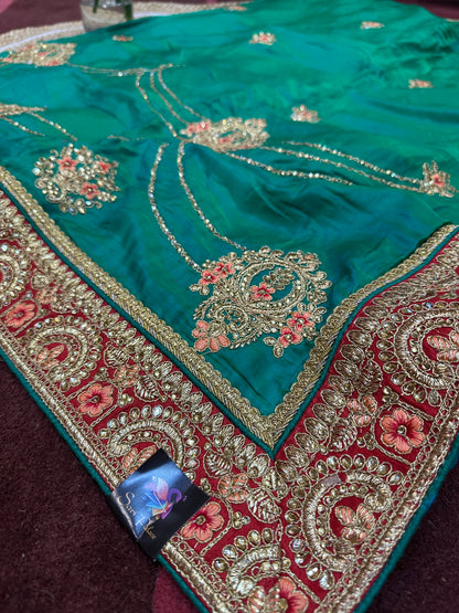 Green  Fancy Party wear Sari Indian Saree S39