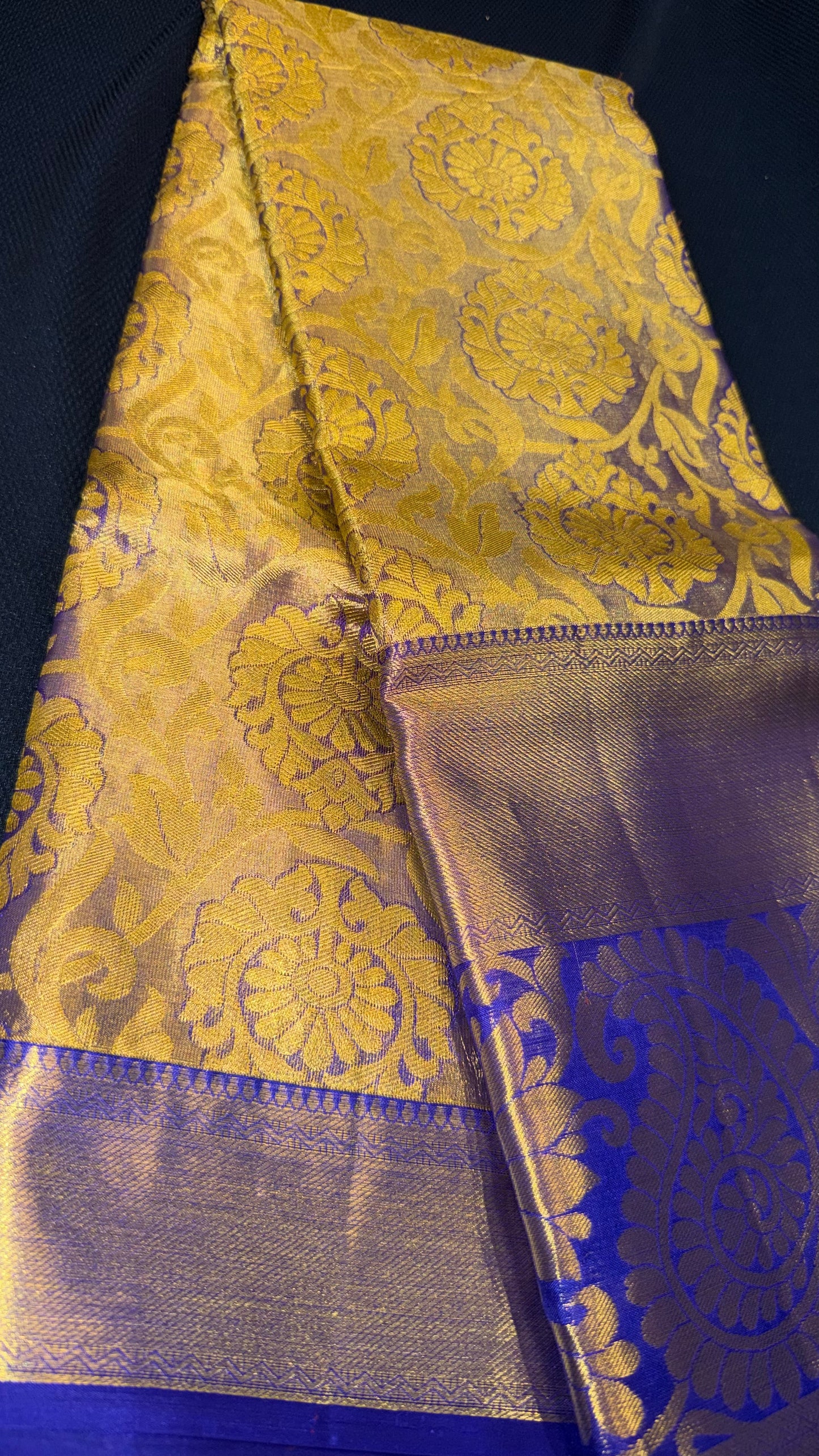 Kanchipuram Tissue Bridal Pure Silk Saree with Gold Zari Blue & Gold Sari| SPK097