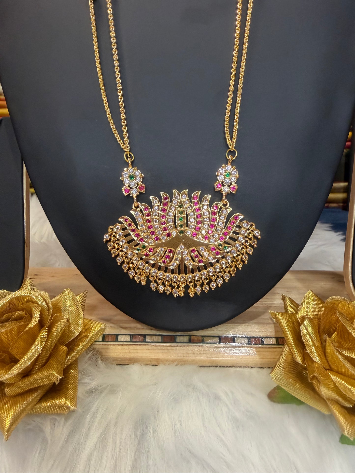 Impon Indian Necklace Multi Lotus Pathakkam Haram Wedding Jewellery N27