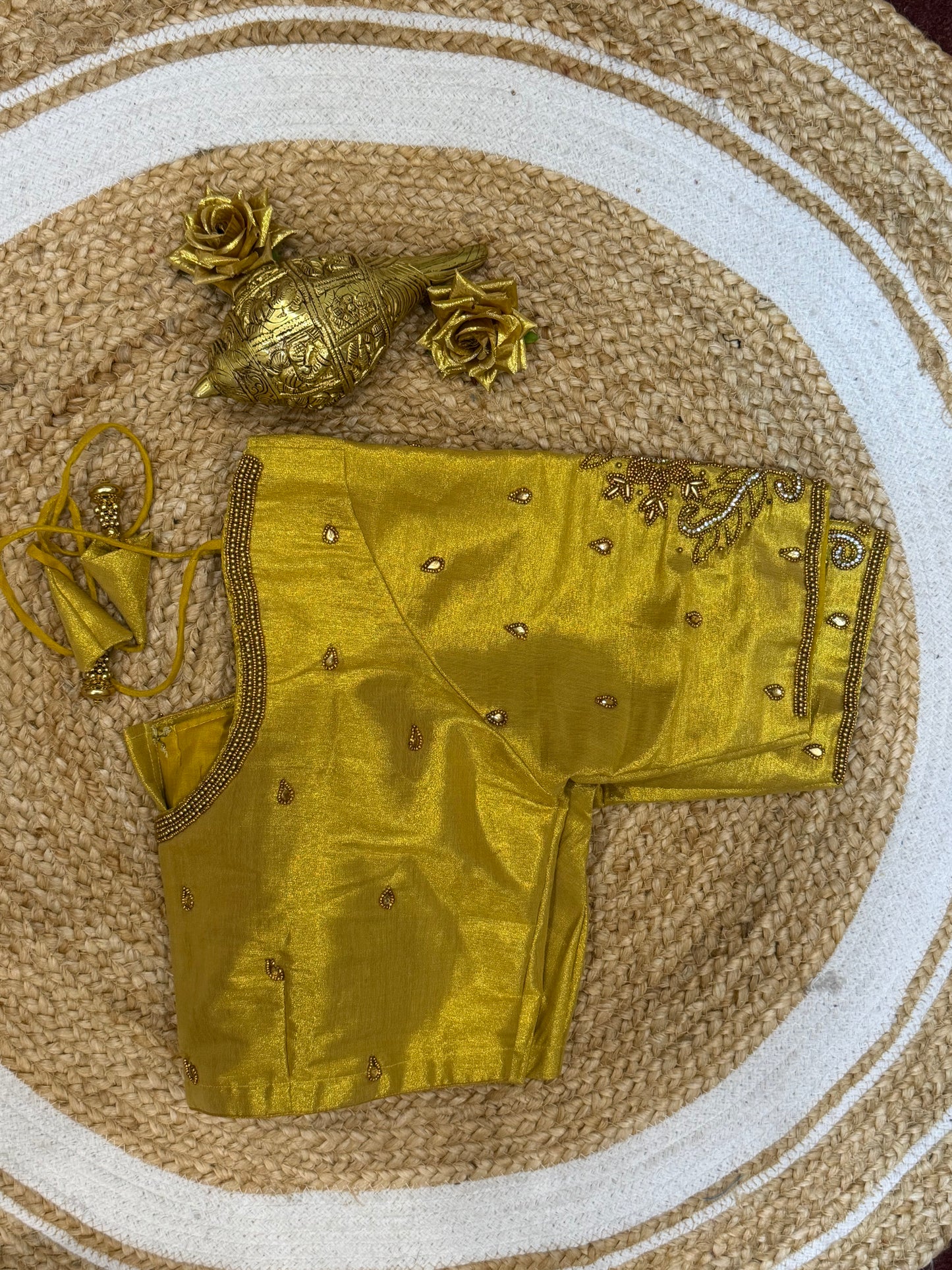 42” XL Size 12 size Aari Worked Sari Blouse Indian Saree Top Gold B151