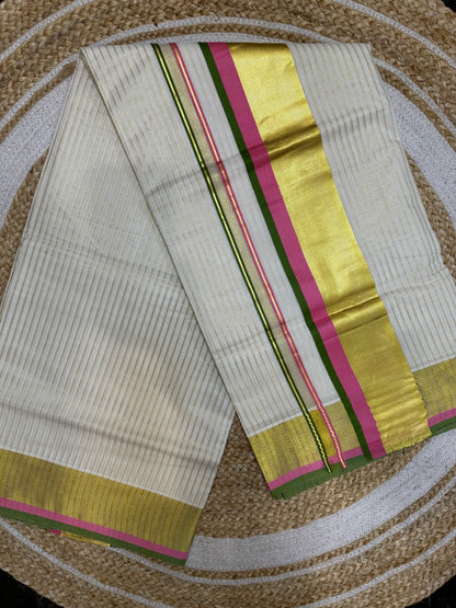 Pink Kerala Vishu Sari Indian Onam Gold Saree C14 - Col 3