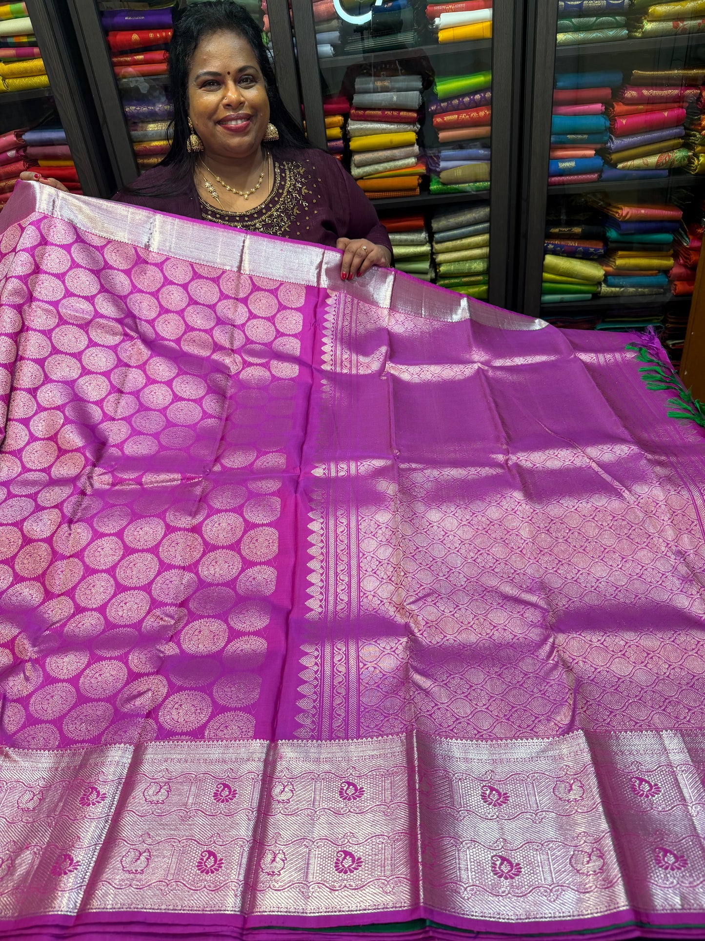 Kanchipuram Pure Silk handloom Saree Indian Kanjivaram Pink Sari SPK366