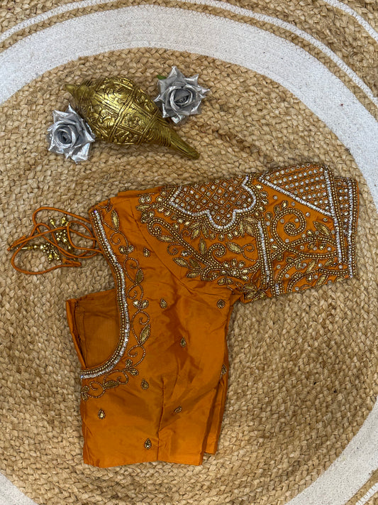 34” XSmall Aari Worked Sari Blouse Indian Saree Top Silk B113