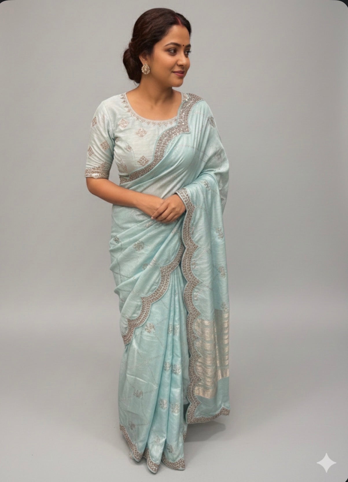 Sky Blue Fancy Party wear Sari Indian Saree Blouse Combo S87