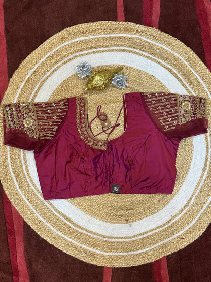 48” Size 18 Aari Worked Sari Blouse Indian Saree Top Silk Plum Pink B132