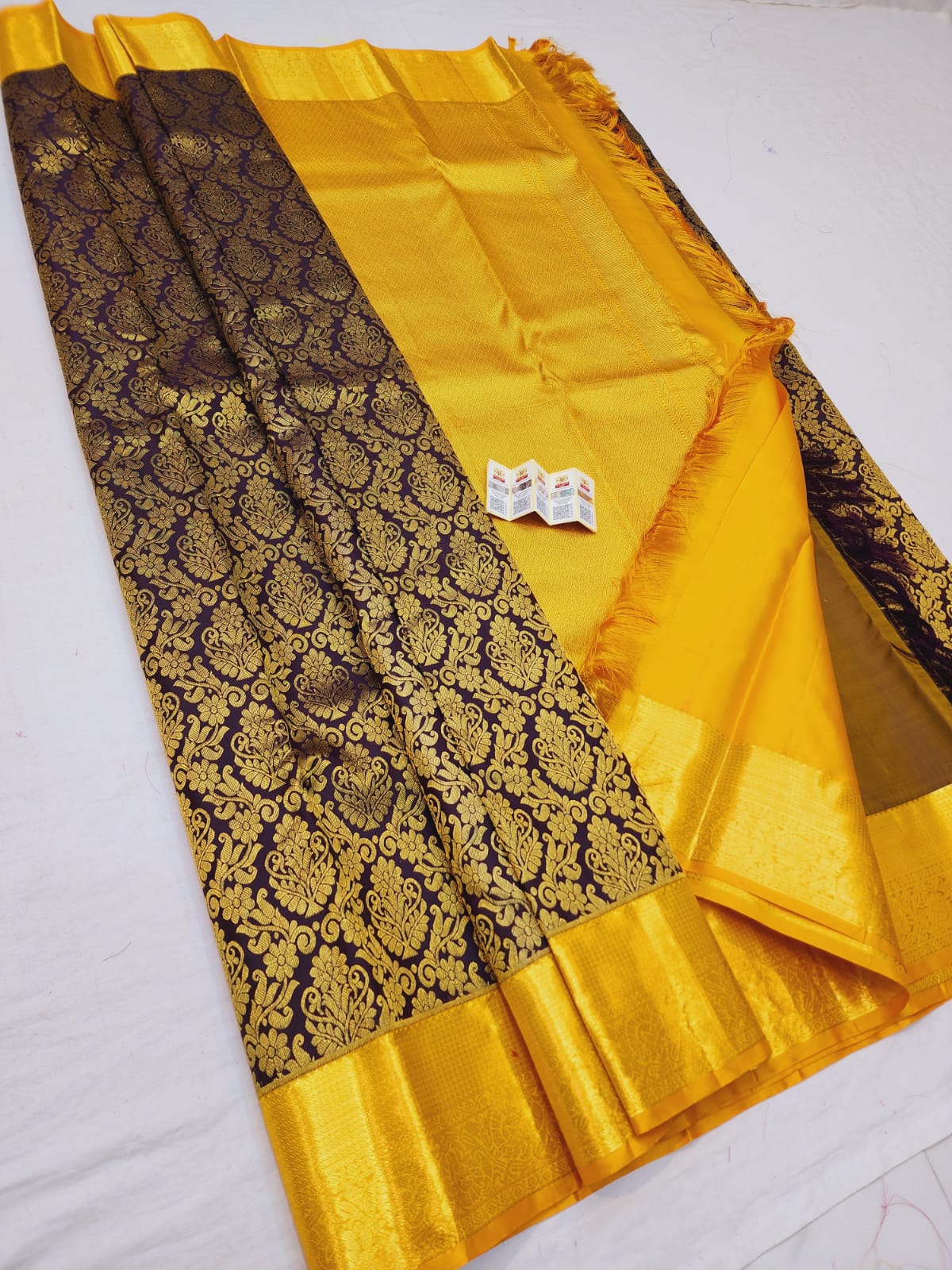 Kanchipuram Pure Silk Saree Brown & Yellow Kanjivaram Sari| SPK124