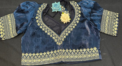 Navy Blue Sari Blouse Indian Saree Top Worked Choli B425
