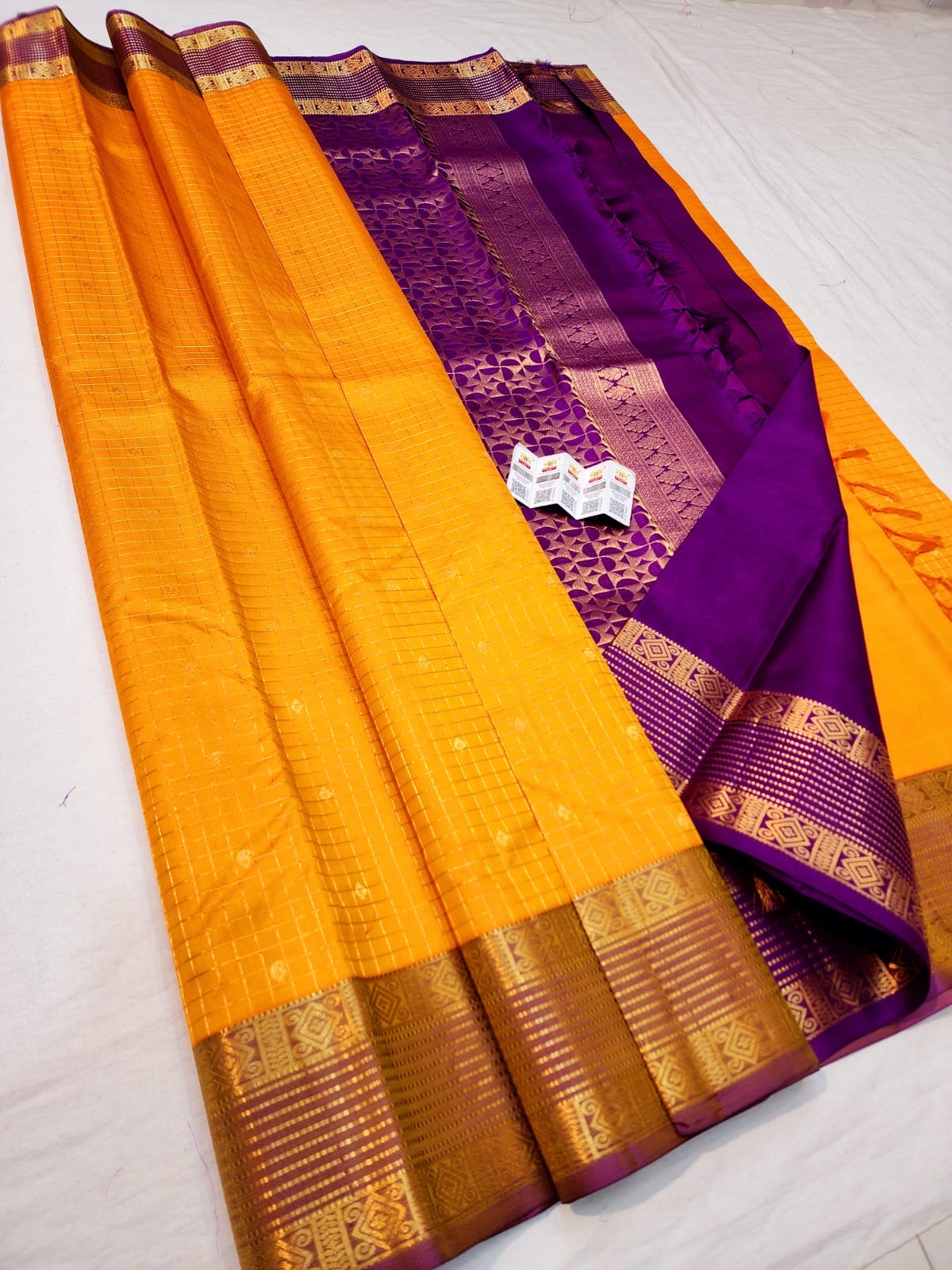Kanchipuram Pure Silk Saree Bridal Yellow Kanjivaram Sari SPK253