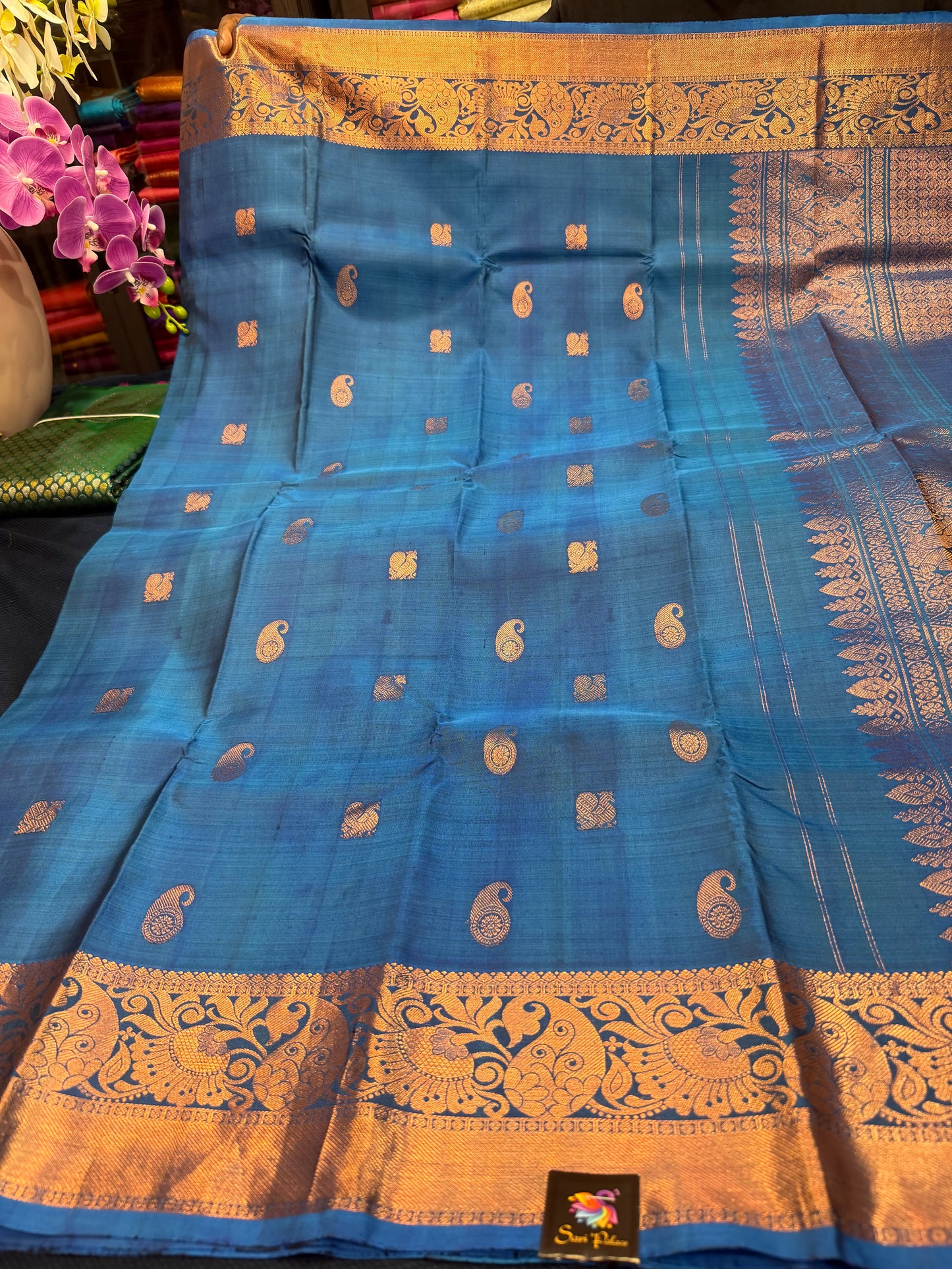 Kanchipuram Pure Silk handloom Saree Indian Kanjivaram Blue Sari SPK426