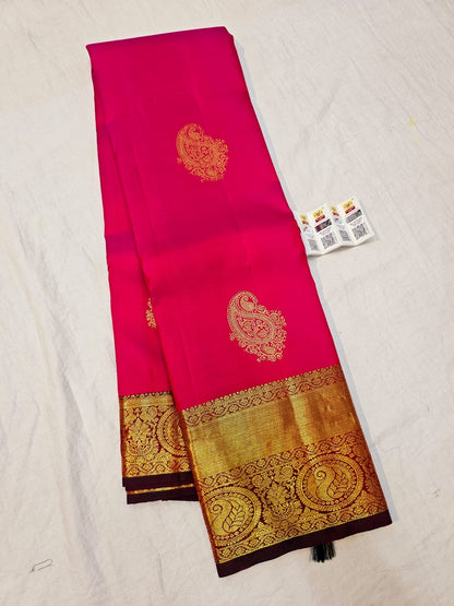 Kanchipuram Pure Silk Saree Bridal Pink Kanjivaram Sari SPK284