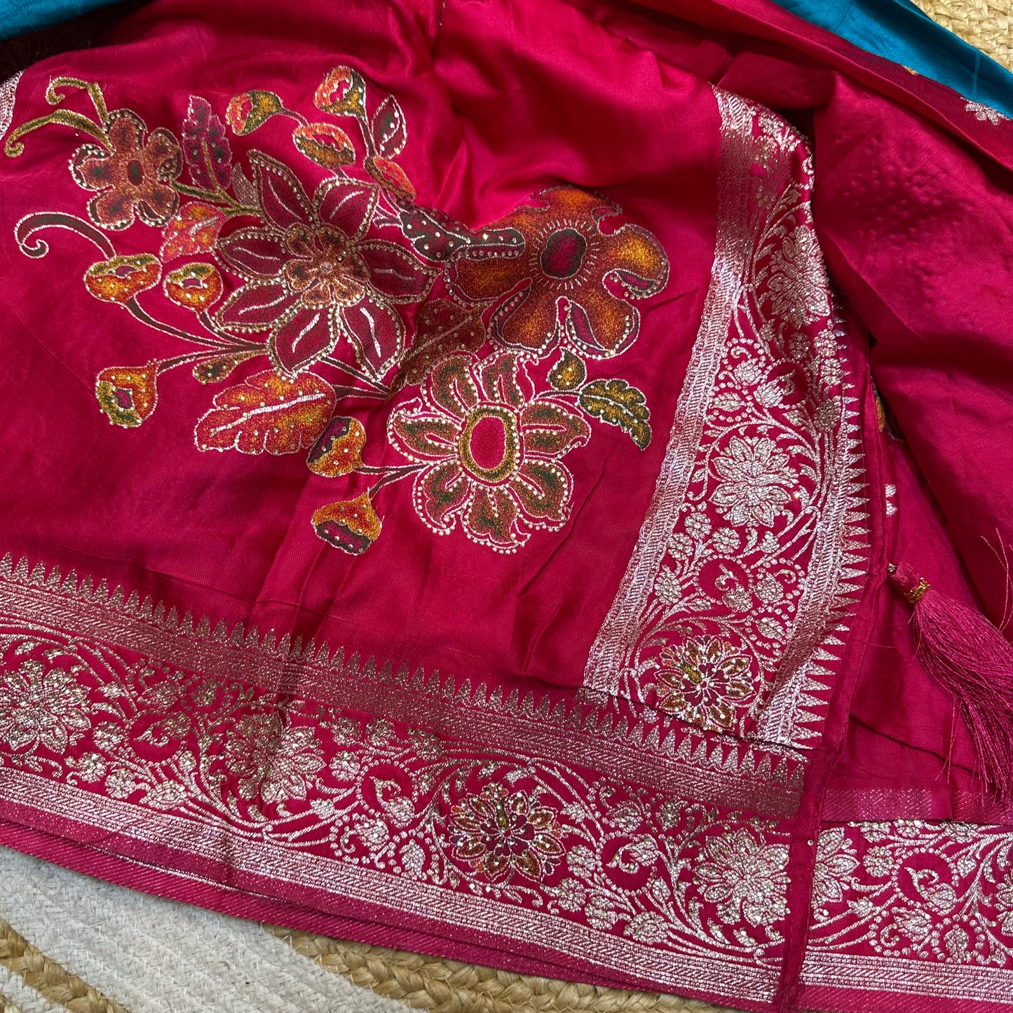 Blue Pink Sari Indian Fancy Stonework Party wear Silk Saree S145