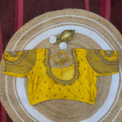 L42” XL Size 12 size Aari Worked Sari Blouse Indian Saree Top Yellow B237