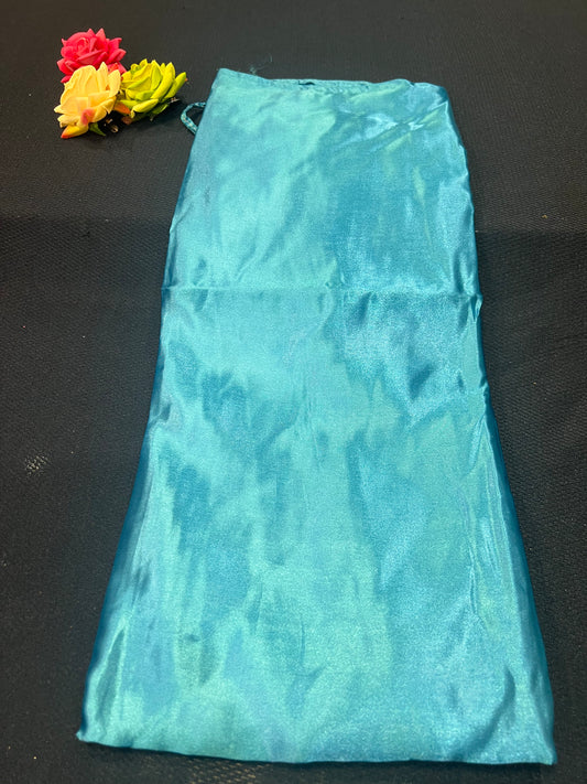 Free size Sari Petticoat Satin Underskirt Saree Skirt Blue P6