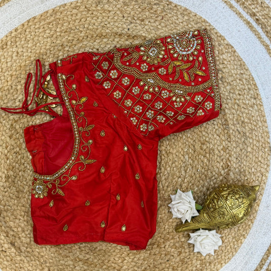 L42” XL Size 12 size Aari Worked Sari Blouse Indian Saree Top Orange/Red B238