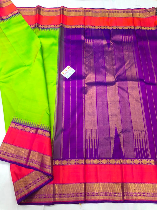 Retta Petta Kanchipuram Pure Silk Saree Bridal Kanjivaram Sari SPK294