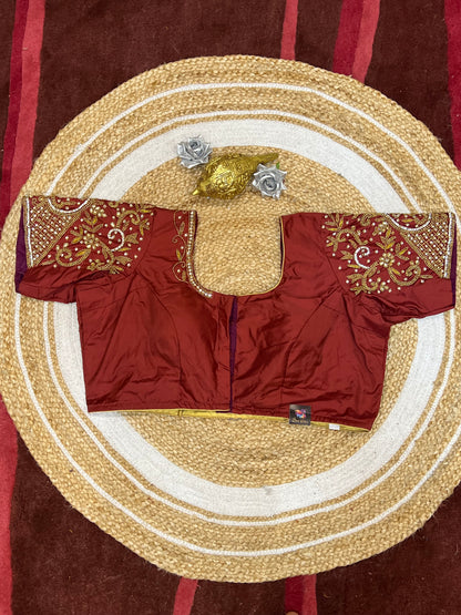 48” Size 18 Aari Worked Sari Blouse Indian Saree Top Silk Maroon B128