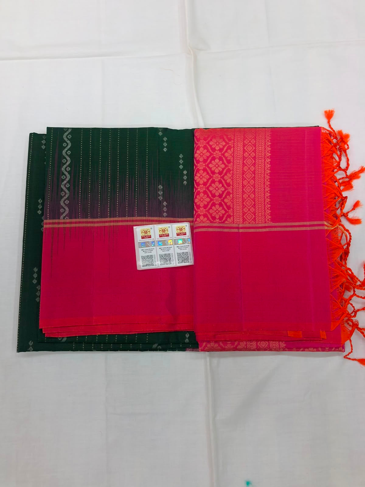 Pattu Soft Silk Indian Saree Pure Silk Sari Green Orangish Pink SS45