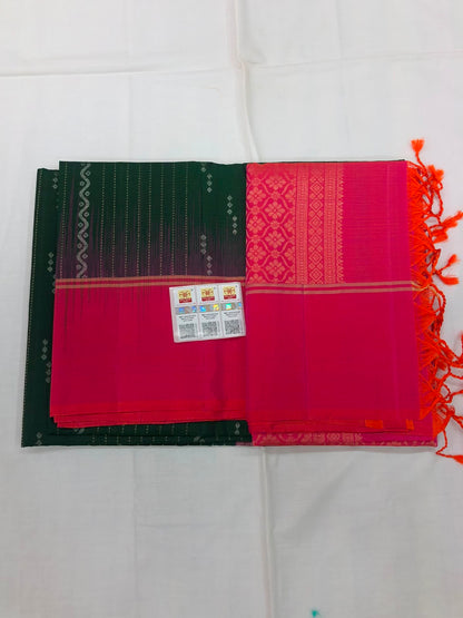 Pattu Soft Silk Indian Saree Pure Silk Sari Green Orangish Pink SS45